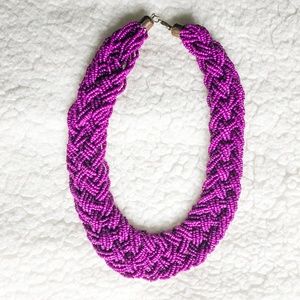 Purple Braided Beaded Bib Necklace